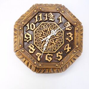 Arnel's Wall‎ Clock Brown Vintage Mid Century Ceramic Octagon Faux Wood Grain